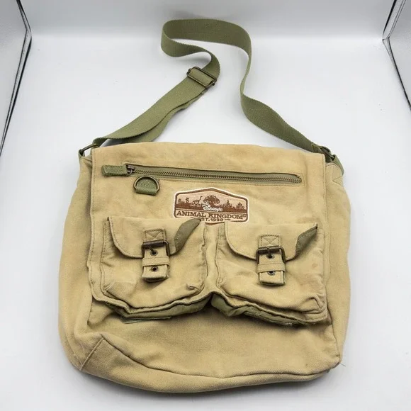 Disney Animal Kingdom Messenger Bag Khaki Canvas Crossbody Safari Field Bag 1998