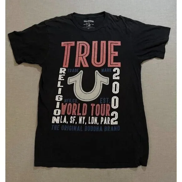 True Religion World Tour 2002 Shirt Adult M Black Short Sleeve Pullover Tee Mens