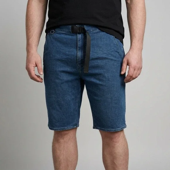 True Religion Mens 40W Blue Tactical Utility Denim Shorts Buckle Belt D-Ring