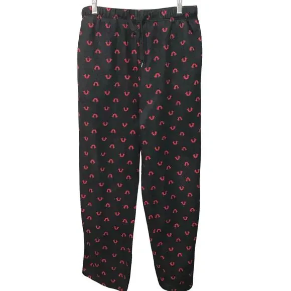 True Religion Red Black Allover Horseshoe Metallic Print Lounge Pajamas Size L