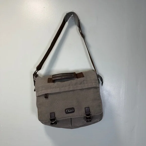 OXA Military Canvas Messenger Bag Gray Brown Crossbody Laptop Satchel