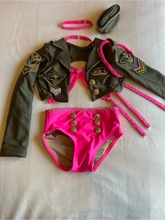 Hot Pink & Olive Kids Dance Costume Set 6-8 years old