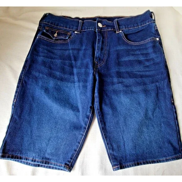 True Religion Ricky Relaxed Straight Denim Shorts Men's Size 36 Blue Stretch