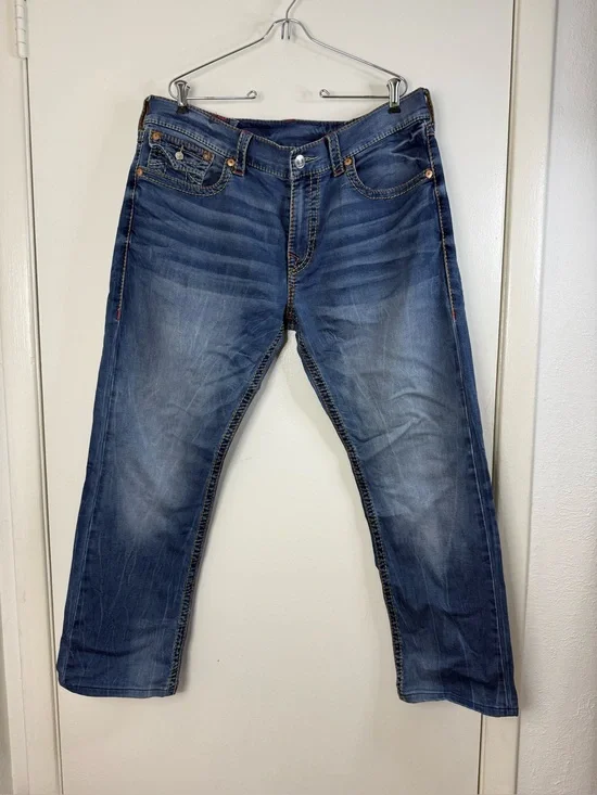 True religion, big Ricky flap, slim, men’s blue denim jeans 38