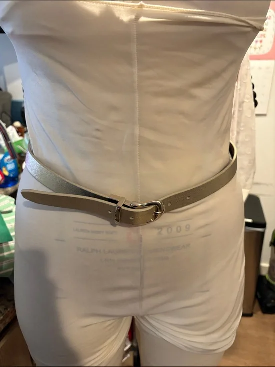 Talbots Taupe Leather Belt with Silver-Tone Buckle