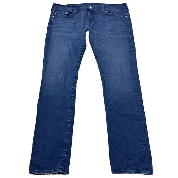True Religion Rocco Jeans Denim Medium Wash Relaxed Skinny Blue Men's‎ 42x34