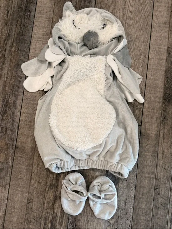 🦉Snowy Owl Costume Romper with Hood and Booties - Light Gray & Cream. Size 0-6m