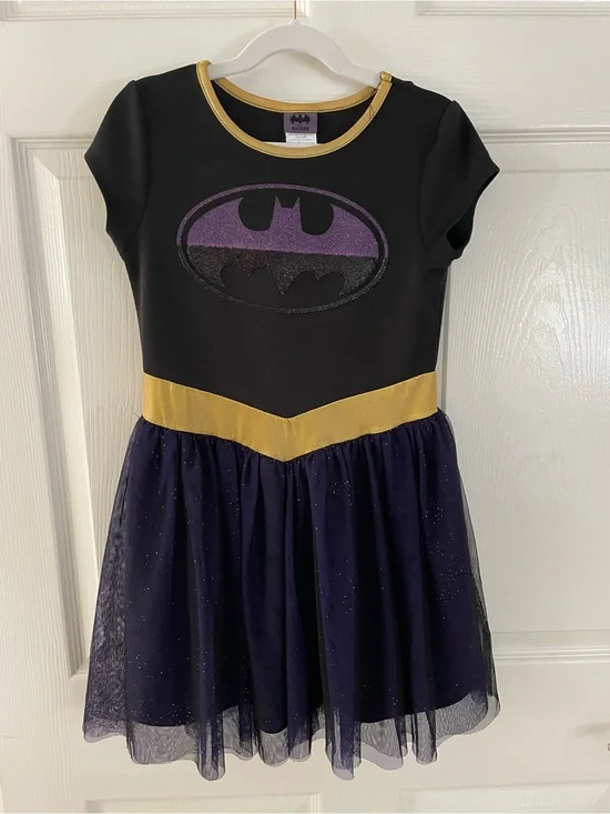 Kids Batgirl Black & Purple Glitter Costume Dress