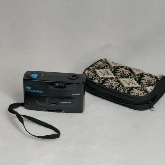 Vintage Ansco Pix Panorama 35mm Point & Shoot Film Camera Black With Case TESTED