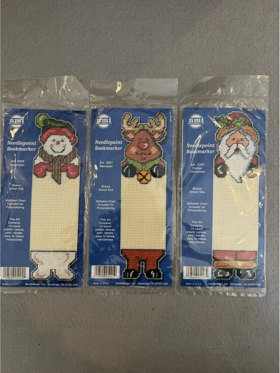 NeedleMagic Needlepoint Book Markers Christmas Set Of 3 New Sealed