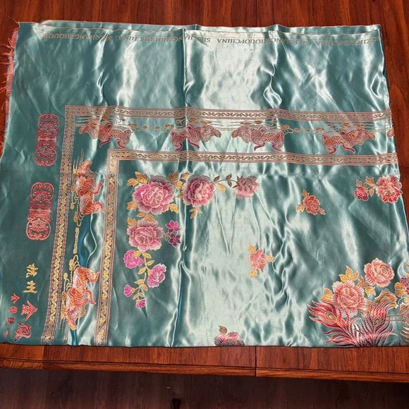 angzhou Silk Brocade Set Turquoise & Pink Phoenix Peony Bedspread Coverlet 84x70
