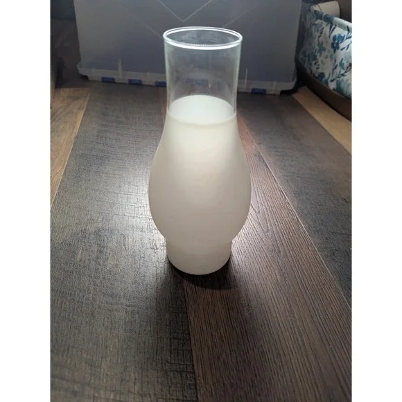Replacement Frosted Glass‎ Lamp Shade Hurricane Style Top Mount Clear Rim 8.5