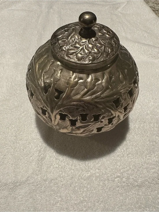 Decorative Seasons by Fitz and Floyd silver -Tone Lidded Jar Floral Design