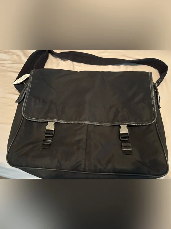 Authentic Vintage Prada Black Tessuto Nylon Double Buckle Messenger Bag
