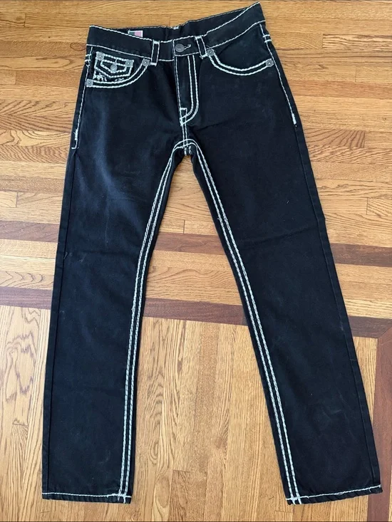 True Religion Joey Super T Black Jeans with White Stitching 32 x 32 NWOT
