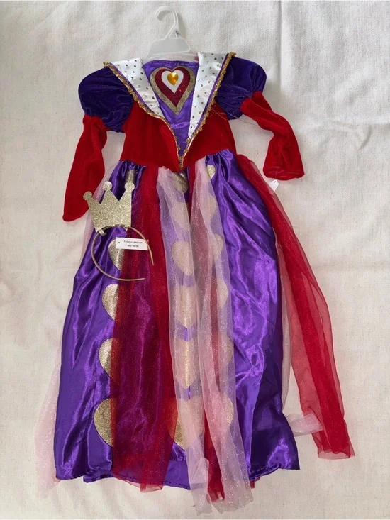 Child's Purple & Red Queen Costume Dress with Gold Crown