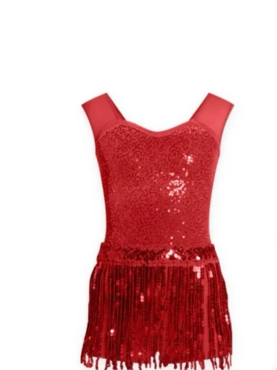 Weissman Red Sequin Fringe Dance Costume