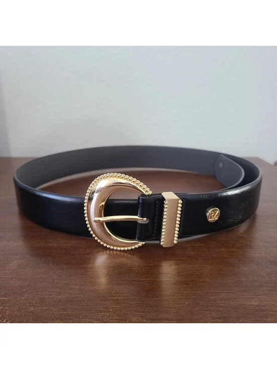 Black Dress Belt XL Gold Buckle NWOT  36