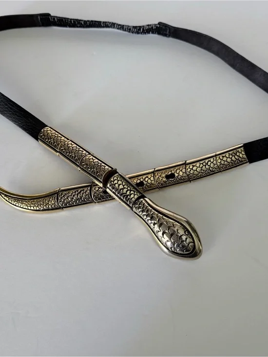 Vintage Brass and Leather adjustable belt Retro Goth