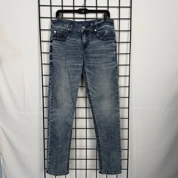 True Religion Geno Jeans Mens 30 Blue Acid Wash Relaxed Slim Fit Denim READ
