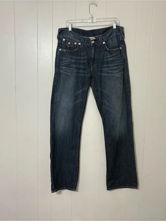 True Religion Straight Jeans Red Big T Flap Pocket Made USA Men’s 34x32