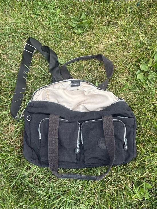Kipling Black Canvas Crossbody & Tote Bag with Cream Lining
