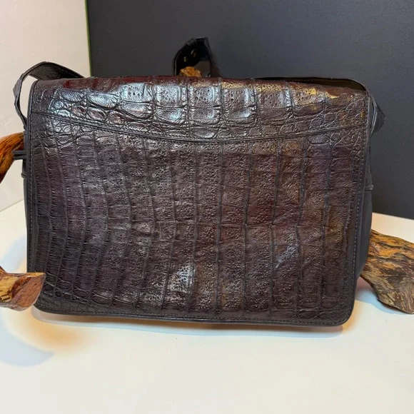 Donna Karan New York Black Leather Messenger Style Shoulder Bag RARE