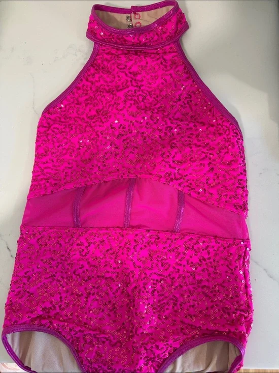 balera Hot Pink Sequin Halter Dance Leotard
