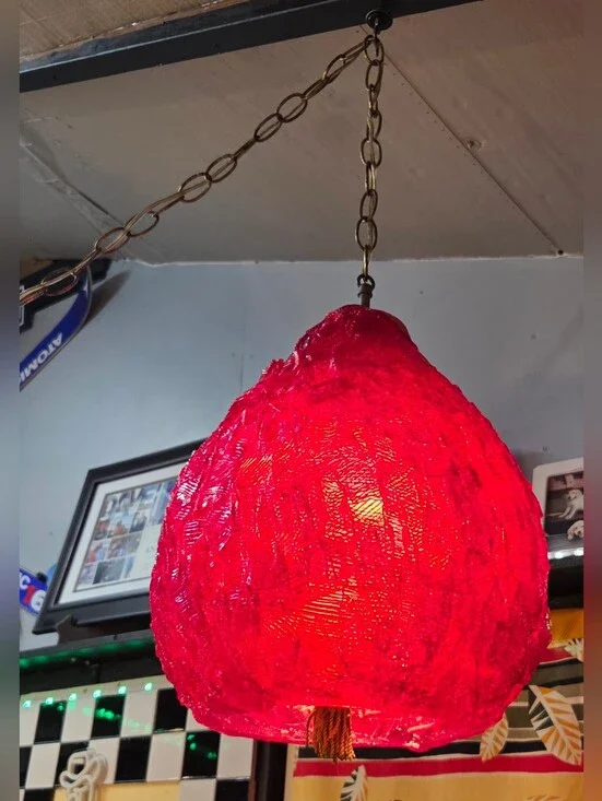 Vintage Red Retro Spaghetti Swag Lamp Original Cord/Gold Swag Chain/Gold Tassel