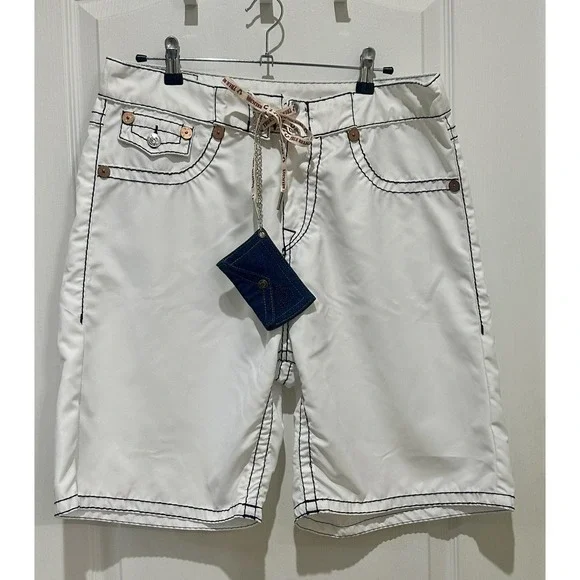 True Religion World Tour Mens White Swim Trunks Shorts SZ 33