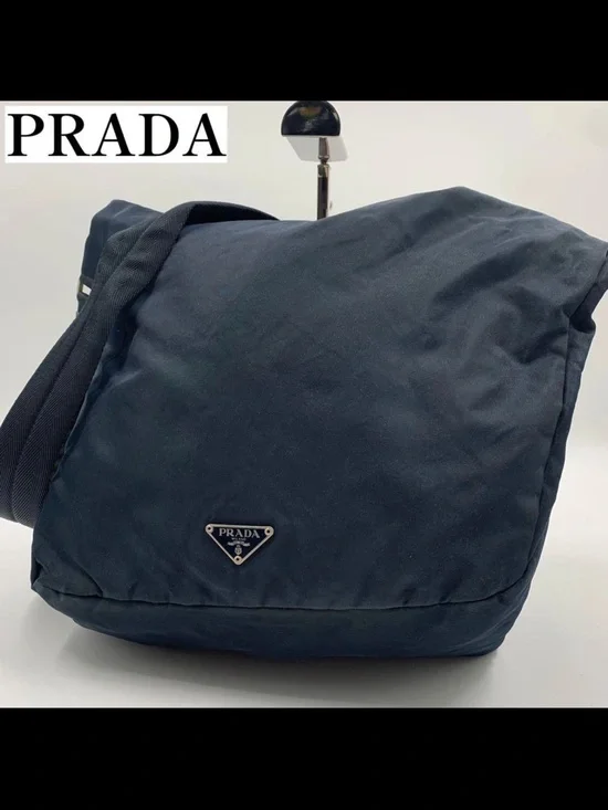 Prada Navy Nylon Messenger Bag with Triangular Logo