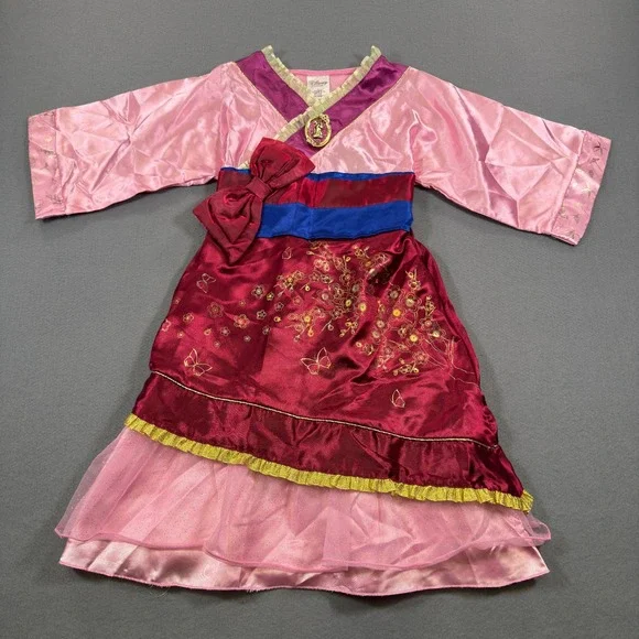 Disney Store Mulan Princess Costume Dress Pink Burgundy Girls Size 3 Toddler
