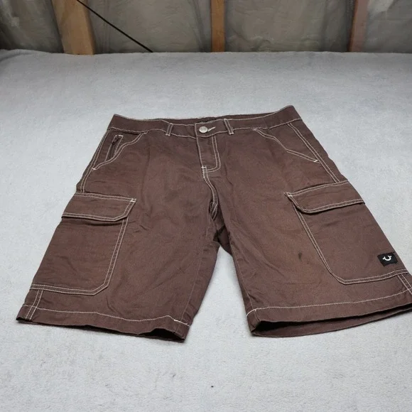 True Religion Shorts‎ Mens 32 Brown Cargo Contrast Stitch Casual Summer 30x14