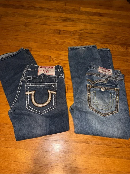 True Religion Men’s Joey Super T and Ricky Big QT Straight Leg Blue Denim Jeans