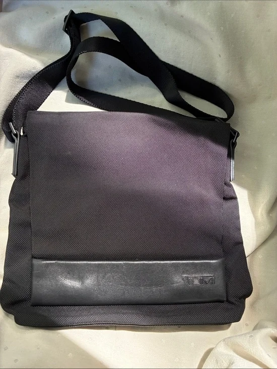 Tumi Black Nylon and Leather Trim Messenger Bag