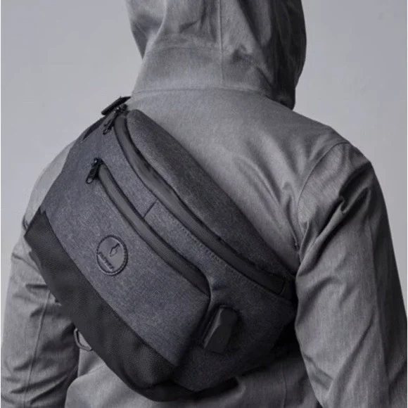 (6)Alpaka Bravo X Sling Bag Grey Marl Crossbody USB Port Travel Messenger Tech