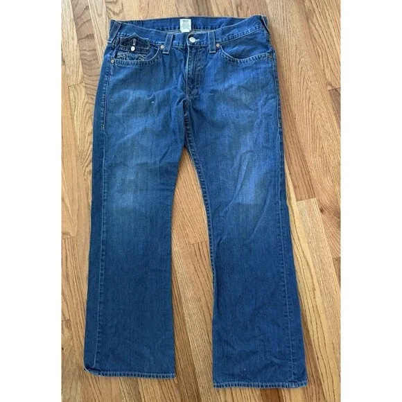 True Religion Mens Boot Cut Jeans 40 X 32 Flap‎ Pockets Medium Wash Made In USA