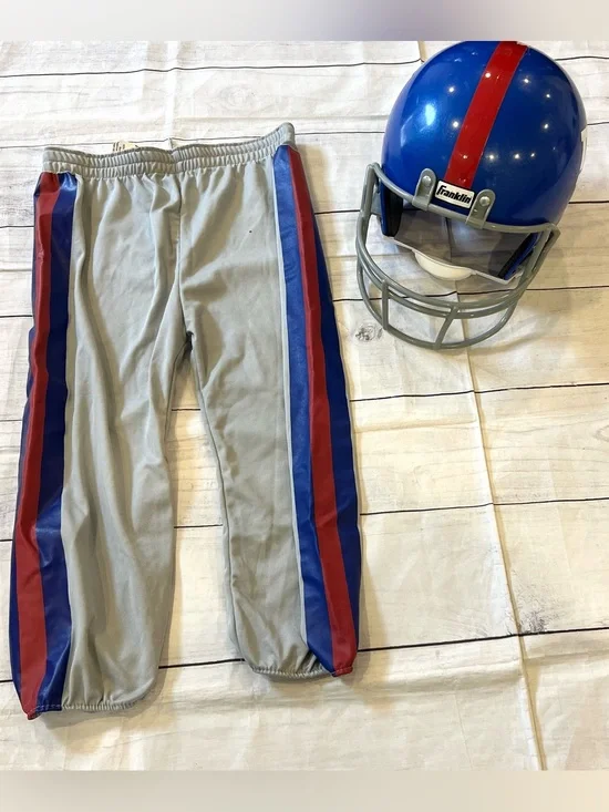 Gray Athletic Pants with Blue and Red Side Stripes