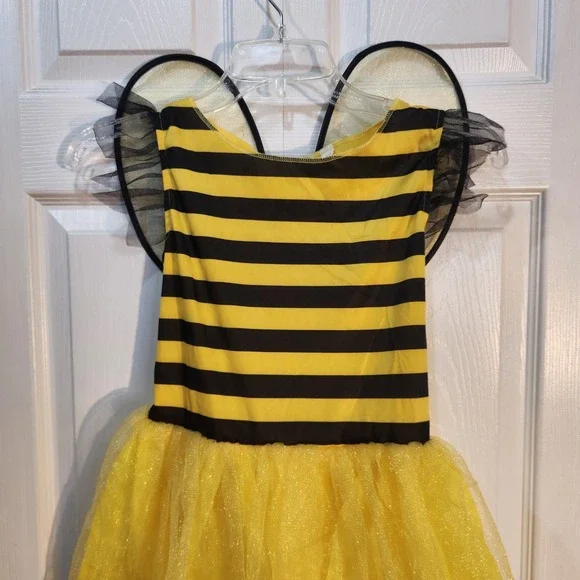 Kids Bumble Bee Costume Dress W Wings Striped‎ Halloween Cosplay Outfit Size 7-8