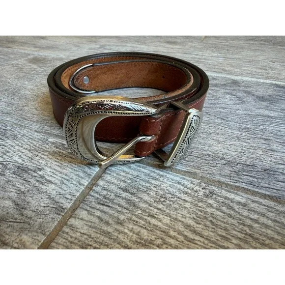 Genuine Leather Western Belt Small Womens Engraved Buckle USA Engraved Cowgirl