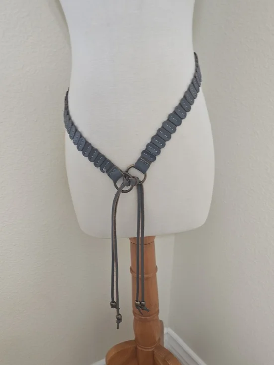 Woven Loop Tie Leather‎ Waist Belt - Gray