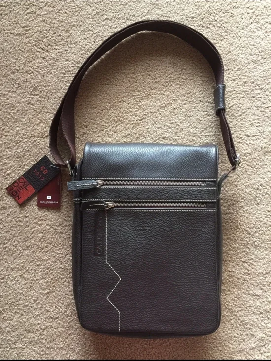 Men's Dark Brown Leather Messenger Bag with Front Zips Made In Hungary