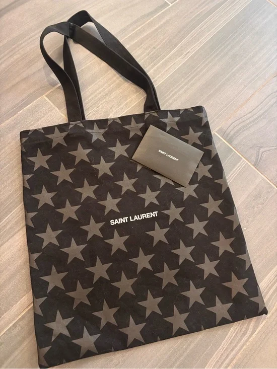 Saint Laurent Black and Gray Star-Print Canvas Messenger Tote