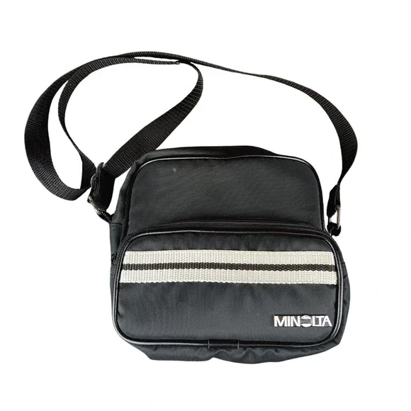 Minolta Black Messenger Bag Crossbody‎ Strap Double Zip Front Pocket