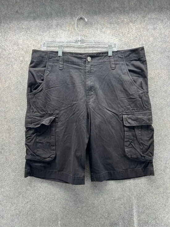 True Religion Shorts Men 38 Black Cargo Flat Front Canvas Casual Pockets Cotton