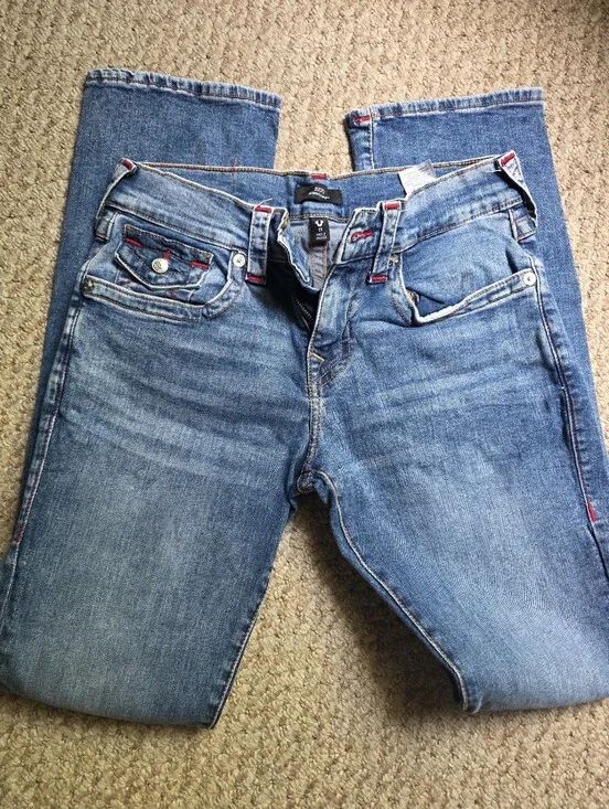 True Religion Men's Blue Denim Jeans -  Relaxed Straight