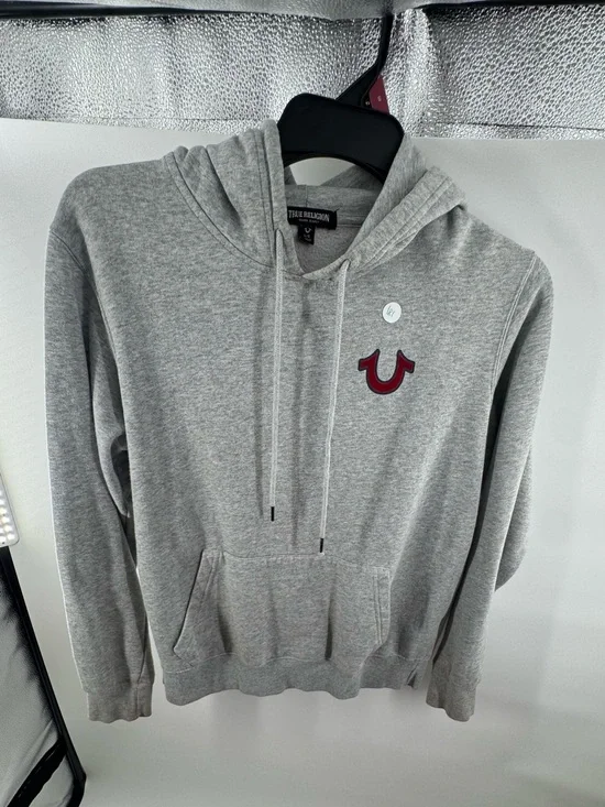 True Religion Light Gray Pullover Hoodie with Black Label