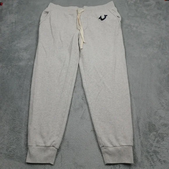 True Religion Joggers Mens‎ Large Gray Drawstring Logo Casual Streetwear