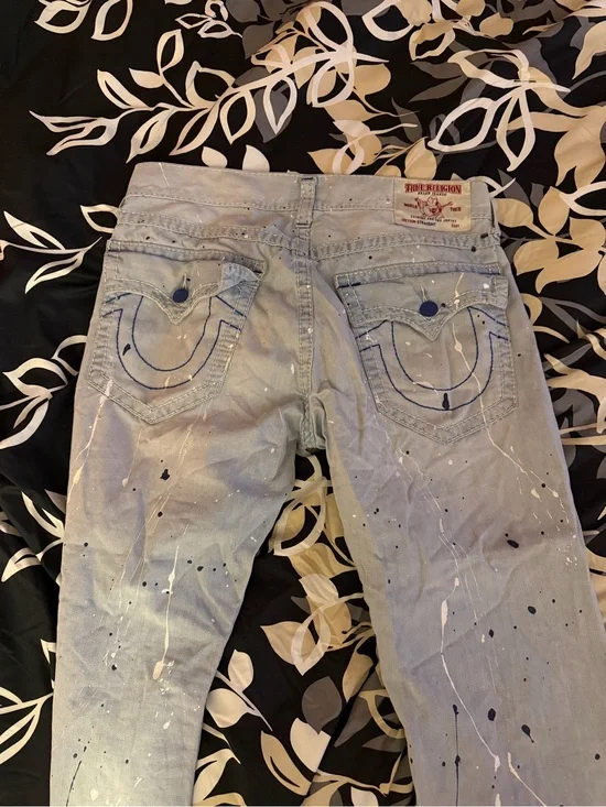 True Religion Light Blue Paint-Splatter Denim Jeans