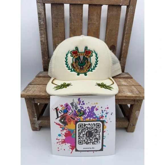 True Religion Cream Trucker Hat Embroidered Crest Palm Tree Snapback Mesh‎ Cap